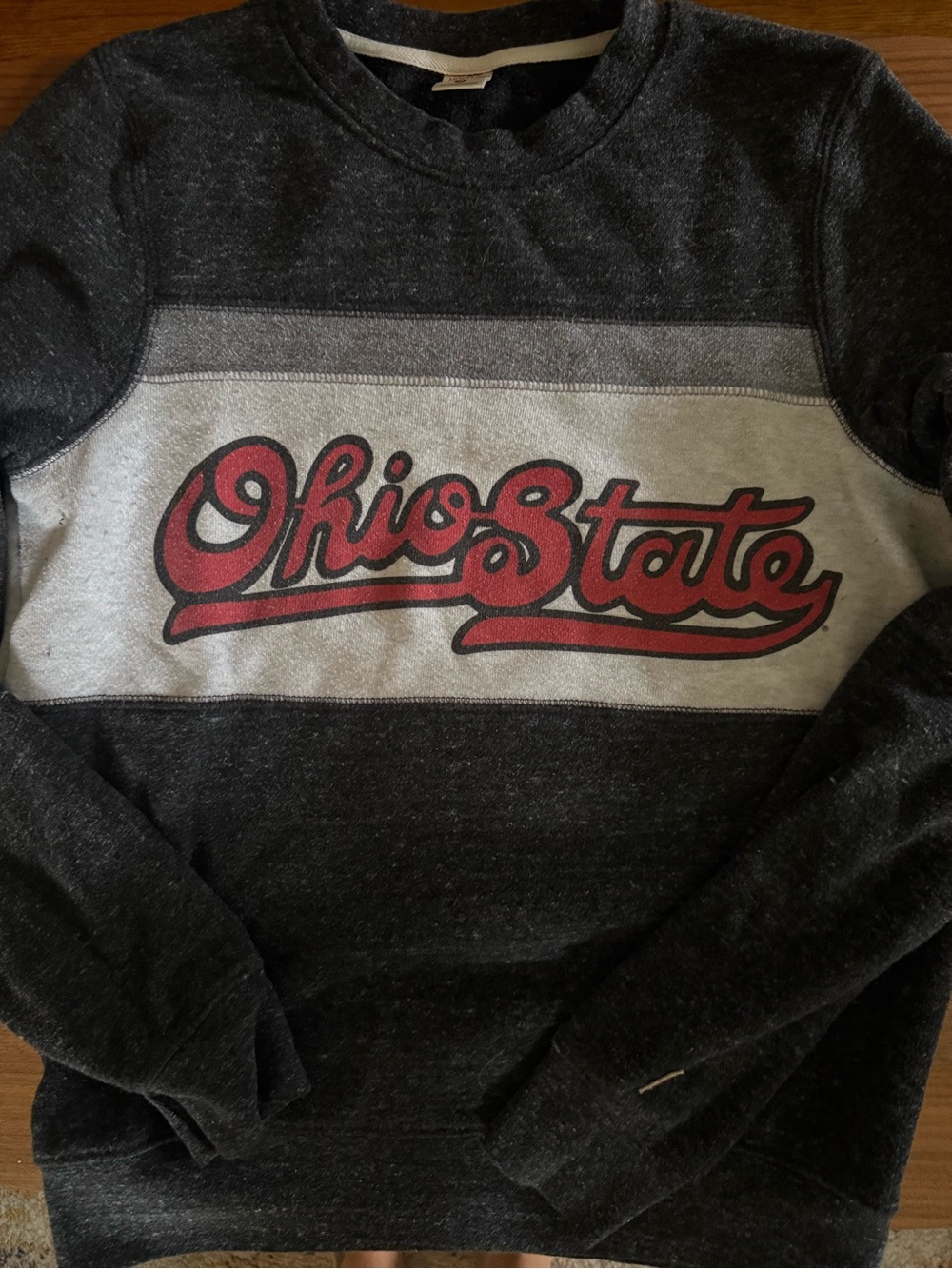 Ohio State OSU women’s Dark Gray Pullover Sweatshirt with Red Script Homage